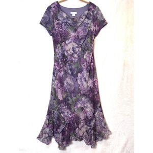 Purple Floral Chiffon Dress Fairycore Cottagecore Whimsigoth Romantic Ruffle Hem